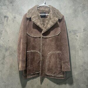 1970 JCPenney Real Suede Coat Jacket Mens XL Mens Fur Shearling Western Cowboy